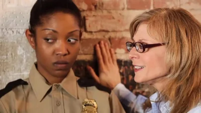 A sexy black girl is caught and disciplined by two white female officers
