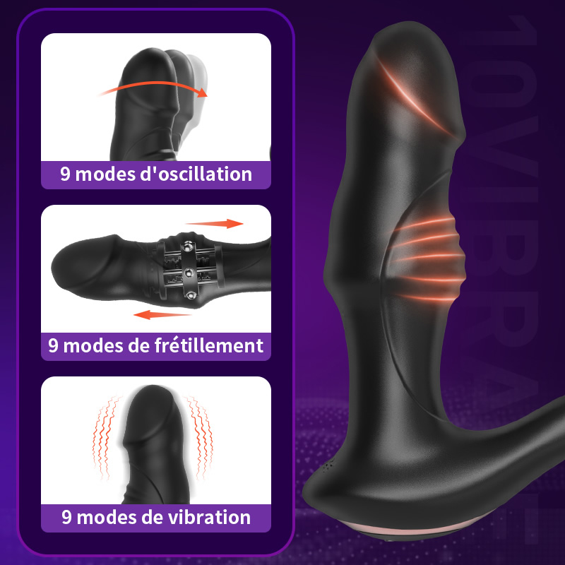 Masseur de prostate 9 Vibration 9 va-et-vient de billes 9 tapotements avec cockring 1 Masseur de prostate 9 Vibration 9 va-et-vient de billes 9 tapotements avec cockring