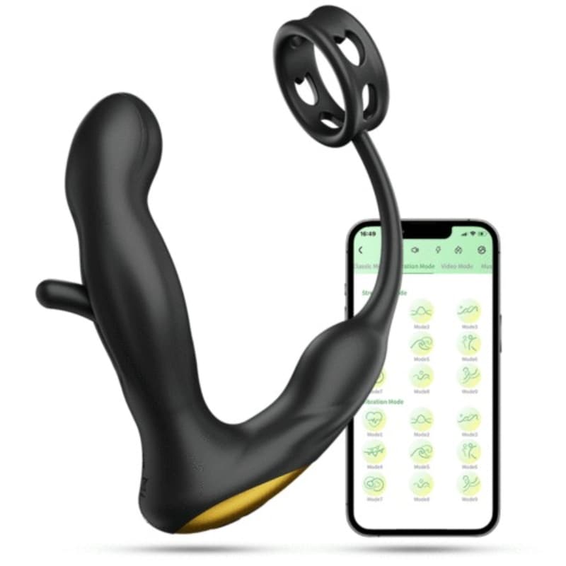 Masseur de prostate en silicone vibrant et battant avec anneau pénien 1 Masseur de prostate en silicone vibrant et battant avec anneau pénien