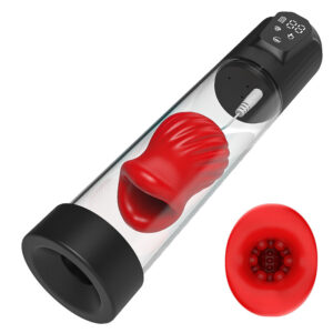 évrier Red lips-Pompe à pénis 7 succion 5 vibration, Avec 2 Gaines silicones interchangeables