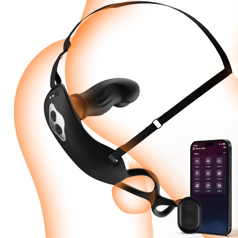 Hugo – Masséur de prostate portable à mouvements de va-et-vient avec sangles, double commande via application et téléco 1 Hugo – Masséur de prostate portable à mouvements de va-et-vient avec sangles, double commande via application et téléco